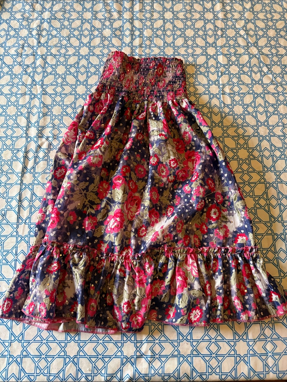 Girls Squeeze Floral Maxi Skirt in Navy and Pink